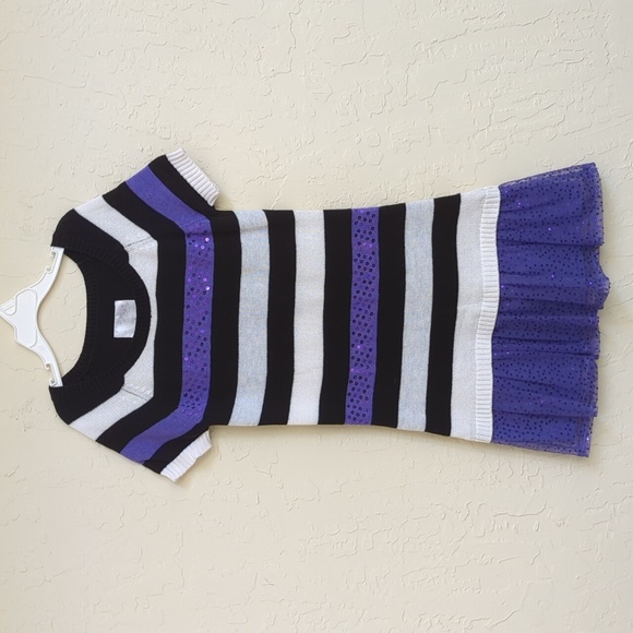 Justice Striped Short Sleeve Knit Sweater Tulle Skirt and Sequins Dress Size 10 - Picture 1 of 6